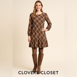 Brown Plaid Baby Doll Dress - 52Seven XL